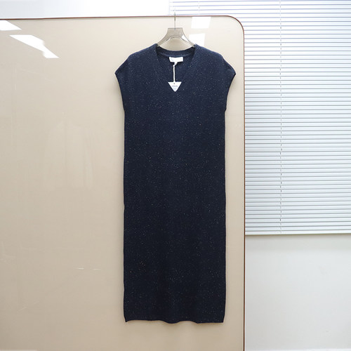 比利时小众轻奢TB  女款  夹花纱V领宽松无袖针织连衣裙 D784