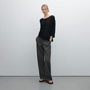 侧开开叉针织衫 亚麻混纺船领落肩七分袖 9464 女款 西班牙M系