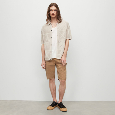 英伦ALL 男款翻领纹理镂空短袖针织开衫 C612