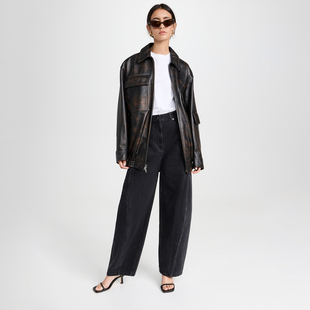 8329 黑色洗水宽腿廓形立体剪裁牛仔裤 美系设计师T1B 女款