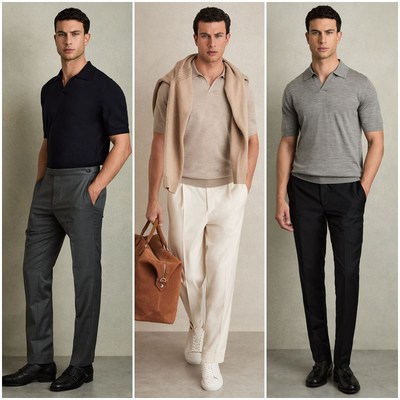 英伦简约RS 男款 100美利奴羊毛海鸥领V翻领短袖针织上衣 C154