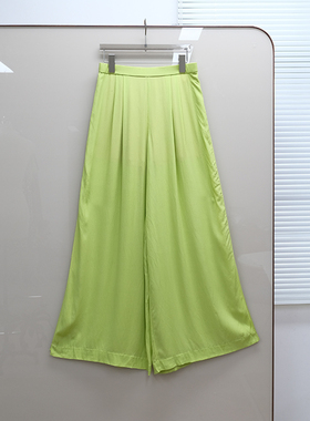 德系麦凯嗯 女款 真丝松紧腰侧开叉阔腿裤 C109