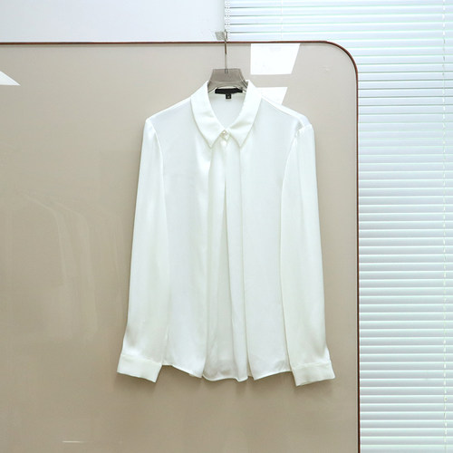 国货精品 女款  翻领褶皱珍珠扣长袖衬衫 G583