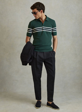 英伦简约RS 男款 V翻领海鸥领条纹短袖针织上衣 C521