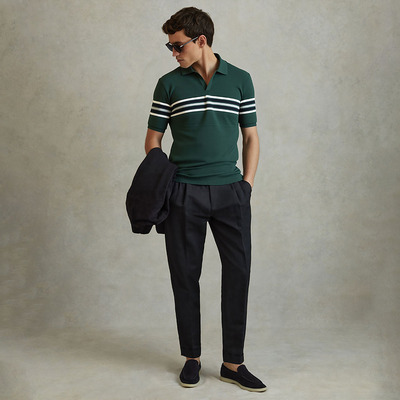 英伦简约RS 男款 V翻领海鸥领条纹短袖针织上衣 C521