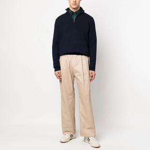 大尺码 美式 徽标刺绣羊毛羊绒混纺半拉链毛衣 男款 C986 老钱风