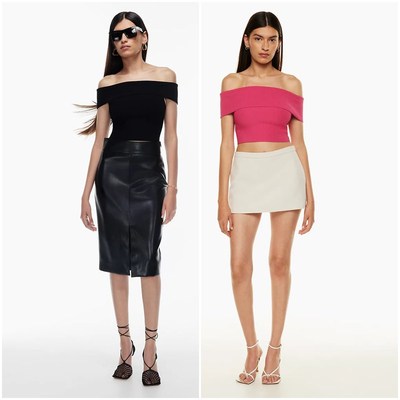 加拿大红牌 女款 塑型纱线一字露肩罗纹针织上衣 A974