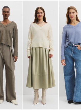 澳洲轻奢C0UNTRY意大利纱线100超细美利奴羊毛V领落肩针织衫 D351