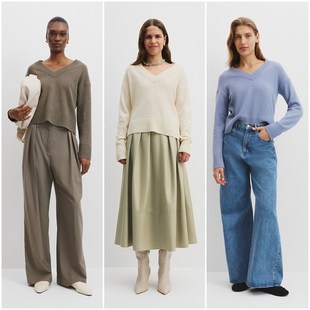 澳洲轻奢C0UNTRY意大利纱线100超细美利奴羊毛V领落肩针织衫 D351