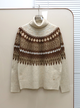 西班牙轻奢PDH  女款 高领费尔岛提花长袖针织衫 E751