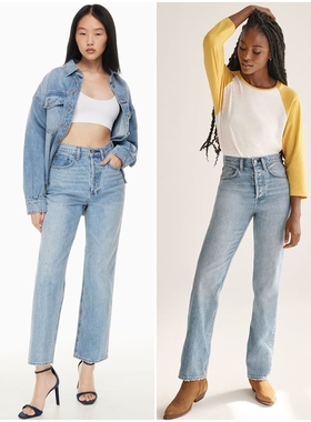 加拿大红牌DF 女款 浅蓝洗水高腰宽松直筒牛仔裤 D870