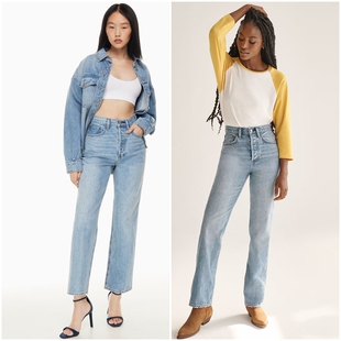 D870 浅蓝洗水高腰宽松直筒牛仔裤 加拿大红牌DF 女款