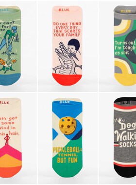 美系蓝Q 男女款 艺术插画吐槽毛巾底短袜运动袜 A547