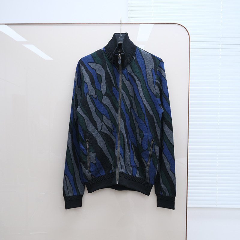 意大利奢品Tru撤柜  男款 100羊毛提花拉链针织开衫外套 E298