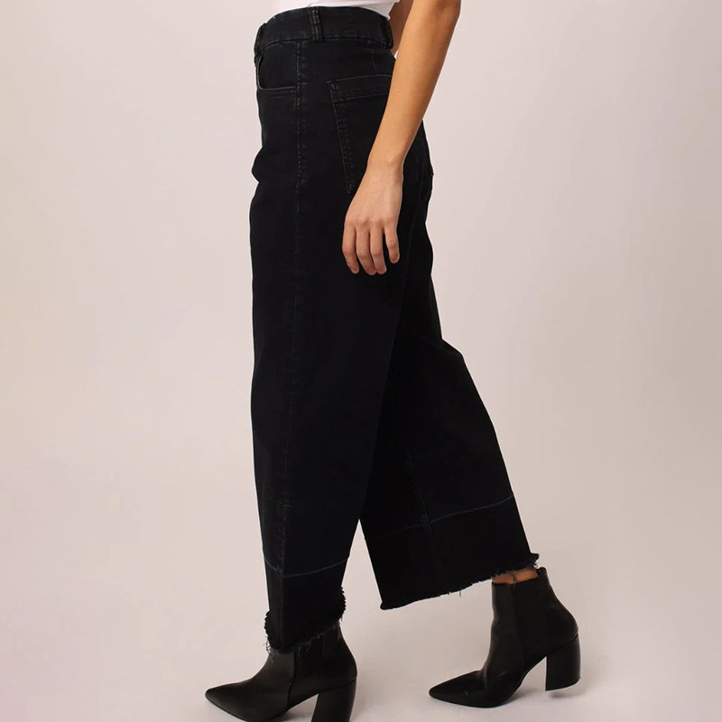 美式丹宁DJ 女款 高腰阔腿虚边八分牛仔裤 F642