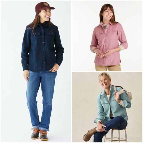 美系百年户外LLB 女款 法兰绒双口袋宽松长袖衬衫 D033
