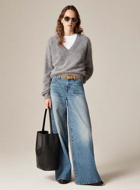 美系J  女款 100开司米山羊绒拉绒V领蓬松长袖针织衫 D648