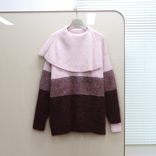 E937 羊毛混纺拼色宽松针织衫 北欧风CS 女款