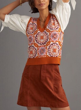 美系安@NTHR0 女款 V领提花针织背心 E532