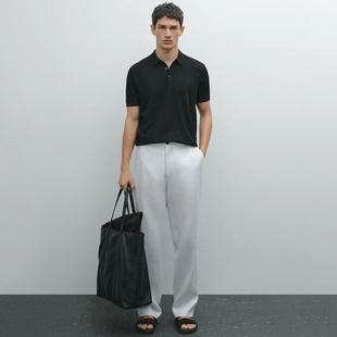 针织上衣 黑色棉质翻领短袖 B837 男款 西班牙M系