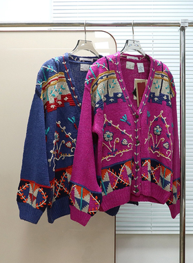 美式复古HANDMADE手工钩编粗针真丝桑蚕丝宽松开衫毛衣C959