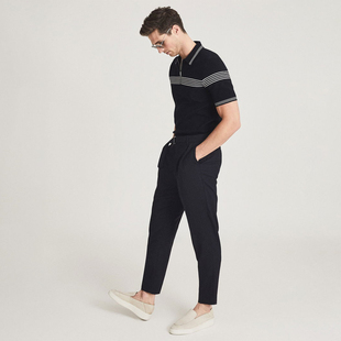 针织衫 莫代尔混纺半拉链翻领条纹短袖 C523 男款 英伦简约RS