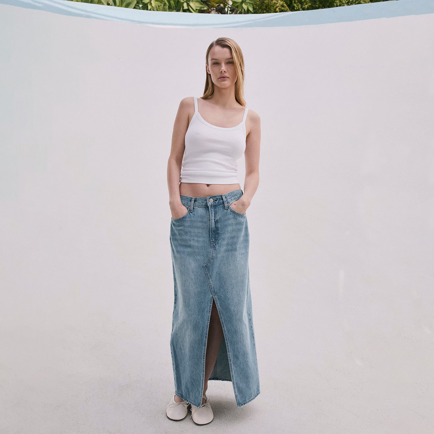 加拿大红牌DF 90年代复古前开叉长款牛仔半身裙 意大利面料 C432