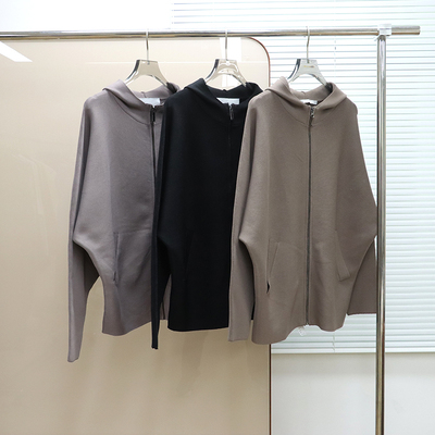 西班牙极简设计师   女款  连帽拉链收腰宽松针织外套 D947