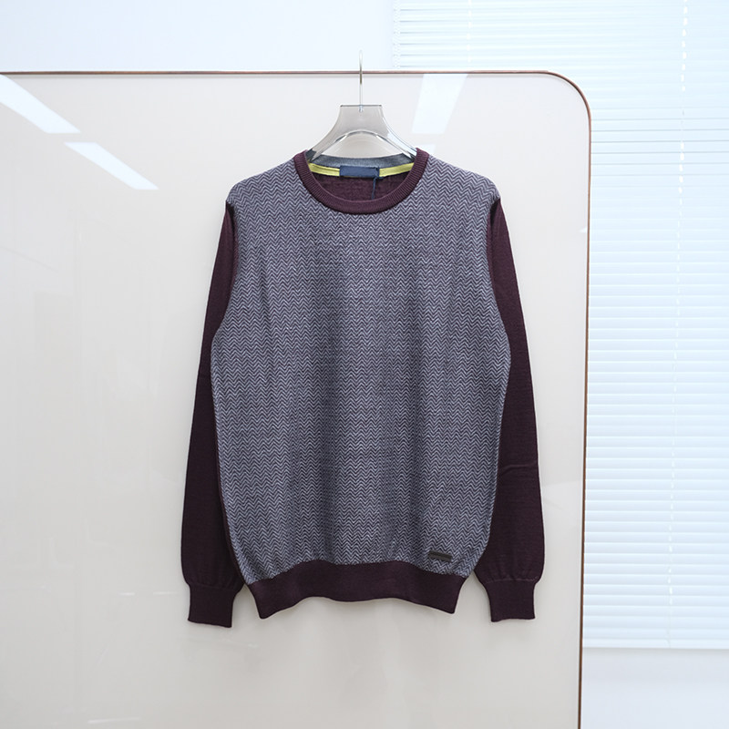 意大利奢品Tru撤柜  男款 羊毛混纺人字纹圆领拼接长袖针织衫E313
