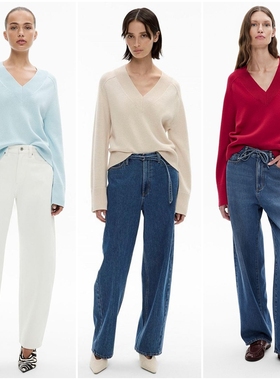 澳洲轻奢W1TCH 女款  羊毛混纺V领宽松针织衫 E016