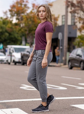 美系小众健身运动HY 女款 松紧腰抽绳轻盈弹力慢跑束脚裤 B288