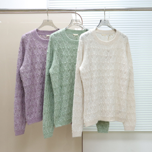 针织衫 羊驼毛混纺圆领镂空宽松长袖 E209 女款 英伦FF