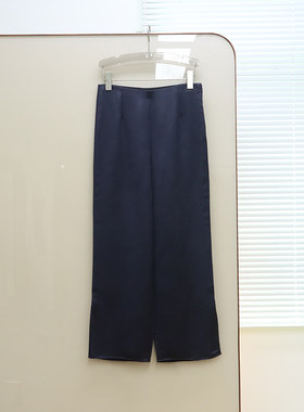 国货精品 女款 侧拉链哑光纹理裤脚开叉通勤直筒裤 G664