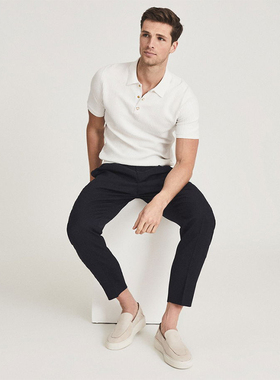 英伦简约RS 男款 半拉链翻领纹理短袖针织上衣 B352