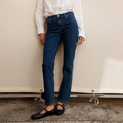 澳洲轻奢风DL 女款 深蓝洗水SLIM小直筒弹力牛仔裤 A375
