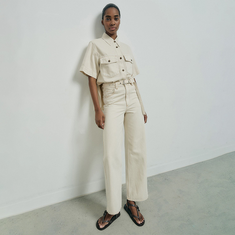 澳洲轻奢W1TCH 女款 洗水怀旧米白高腰阔腿直筒牛仔裤 D371