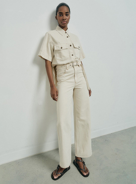 澳洲轻奢W1TCH 女款 洗水怀旧米白高腰阔腿直筒牛仔裤 D371