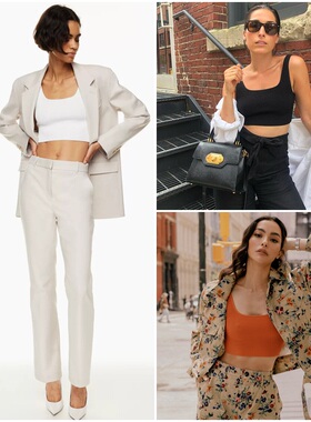 加拿大红牌 女款 塑型纱线弹力罗纹方领短款针织背心 1665