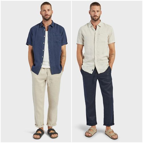 澳洲轻奢ACBRAND 男款 柔软透气100亚麻单口袋短袖衬衫 A720