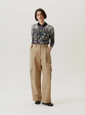 英伦TB 女款 棉质印花翻领七分袖针织上衣 3色 5348