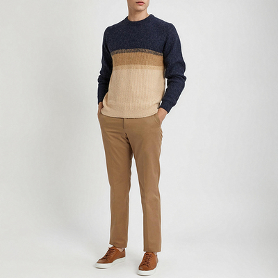 英伦简约RS 男款 羊毛混纺圆领拼色罗纹针织毛衣 4996