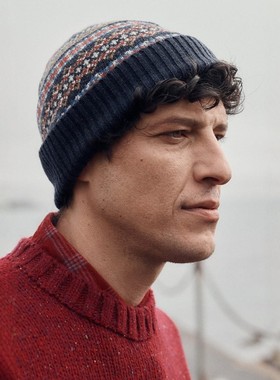 英伦se@s@1t 男款 费尔岛提花羔羊毛针织帽 E291