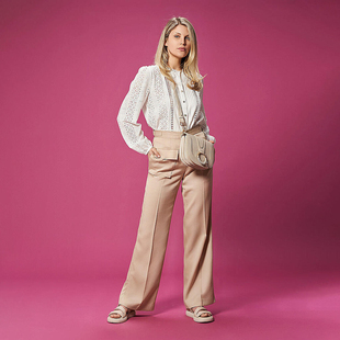 单口袋莱赛尔纤维斜纹高腰阔腿裤 女款 B616 经典 美式