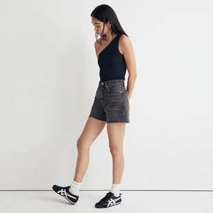 2525 黑灰洗水磨破剪边牛仔短裤 美系M 女款