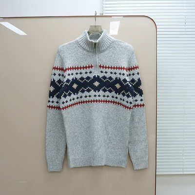 英伦FF 男款 费尔岛提花半拉链针织毛衣 TALON拉链 E188