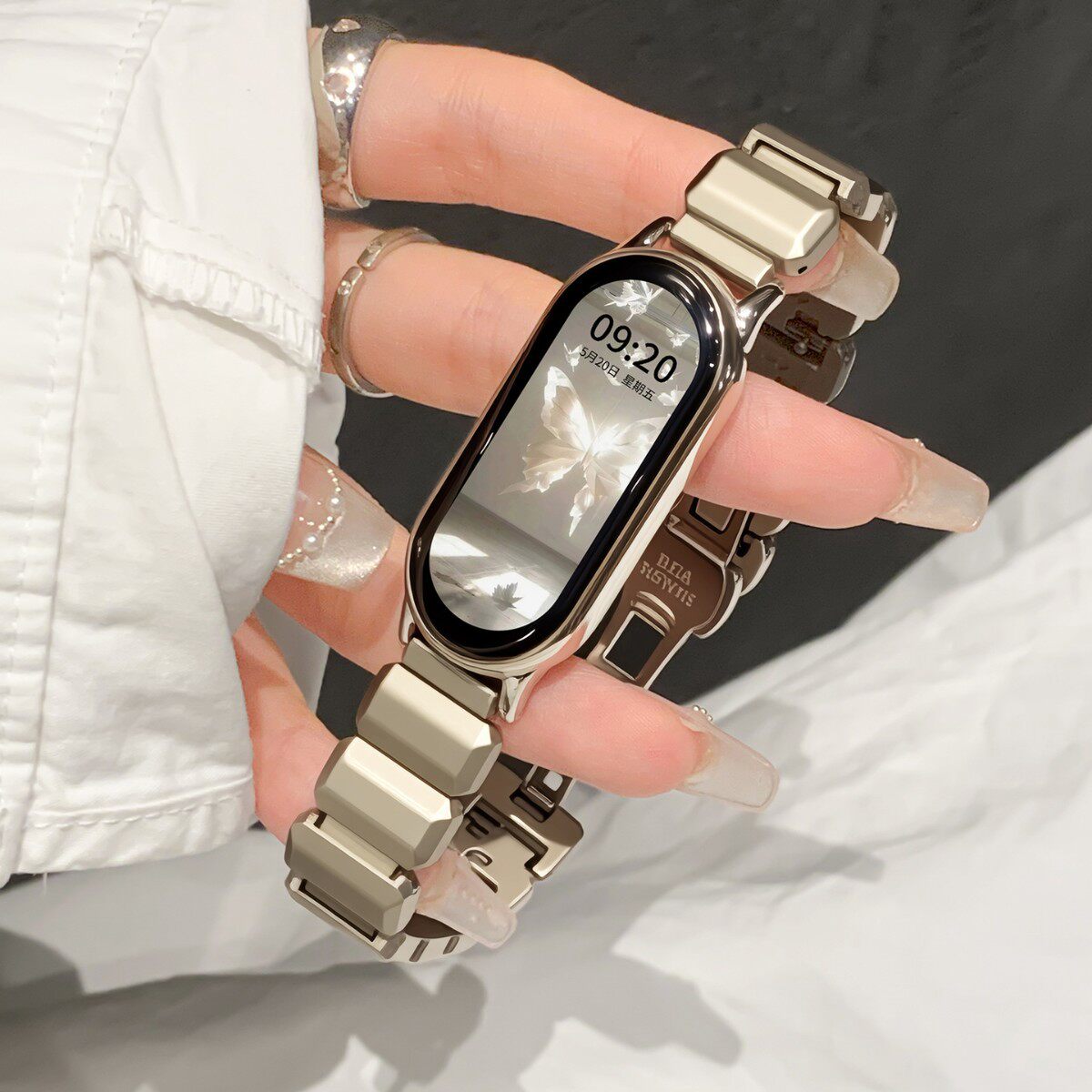 适用小米手环9/10代方糖表带小米9Pro金属女款蝴蝶扣米8pro手表带
