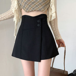 2025小个子别致新款夏季薄款黑色西装阔腿裤女装高腰a字短裤裙裤