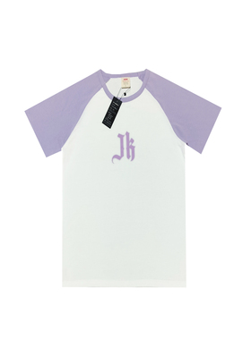 夏季新款高街国潮紫色插肩袖男女同款体恤情侣宽松短袖t恤上衣潮t