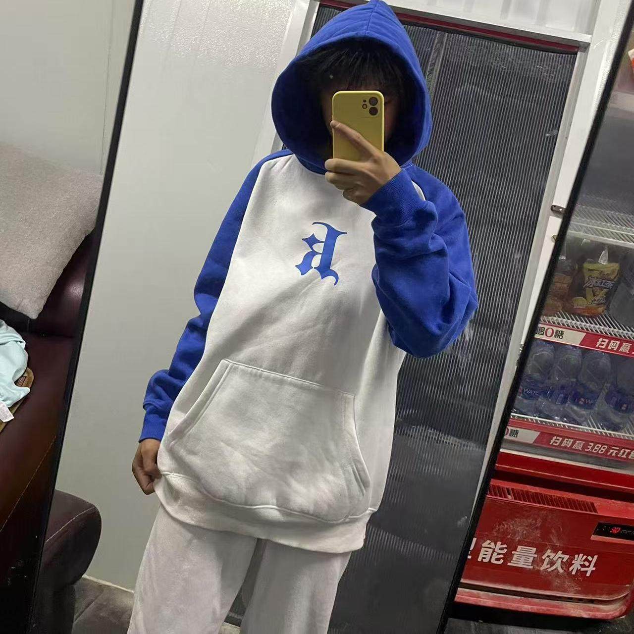 百搭春夏加绒加厚OK字体彩色印花插肩带帽长袖卫衣男女同款个性潮