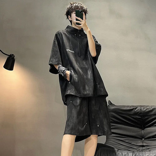 加肥加大码宽松时尚麂皮绒套装男